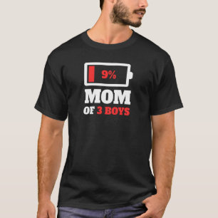 Womens Mum Of 3 Three Boys Sons Tired Mum Low Batt T-Shirt