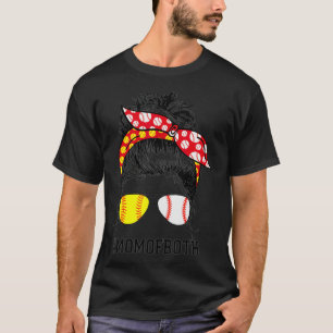 Womens Mum of Both Baseball Mum Softball Mum Messy T-Shirt