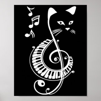 Womens Musical Cat Treble Clef Music Animal Lovers Poster