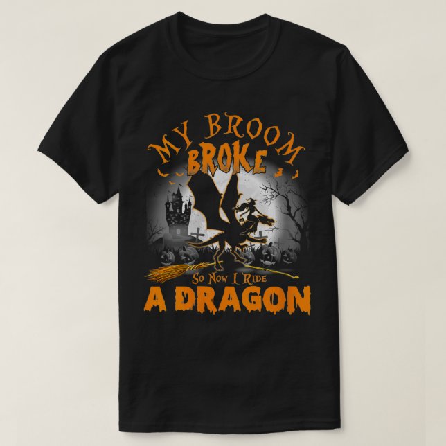 Womens My Broom Broke So Now I Ride A Dragon VNeck T-Shirt (Design Front)