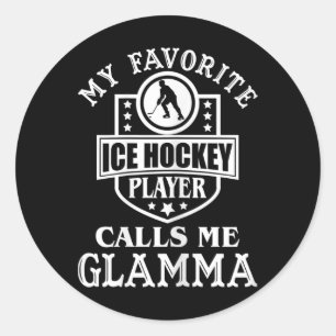 Womens My Favorite Hockey Player Calls Me Glamma W Classic Round Sticker