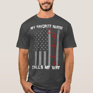 Womens My Favourite Nurse Calls Me Wife - USA Flag T-Shirt