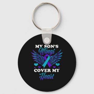 Womens My Sons Wings Cover My Heart Suicide Preven Key Ring