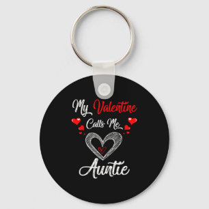 Womens My Valentine Calls Me Auntie Shirt Valentin Key Ring