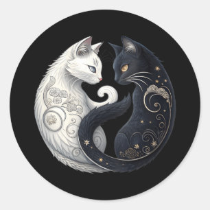 Womens Mystical Yin Yang Cat Symbol Black White Classic Round Sticker