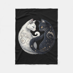 Womens Mystical Yin Yang Cat Symbol Black White Fleece Blanket