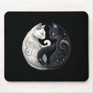 Womens Mystical Yin Yang Cat Symbol Black White Mouse Pad