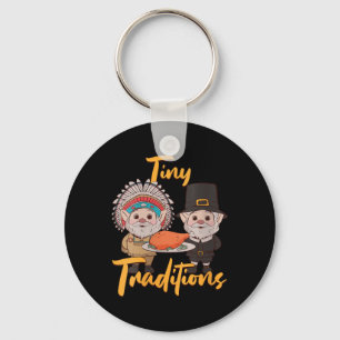Womens Native American Thanksgiving Gnome Pilgrim Key Ring