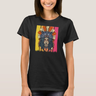 Womens native american women with feathers wolf ha T-Shirt