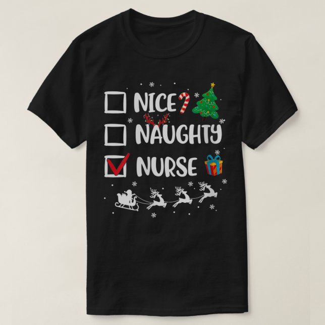 Womens Naughty Nice Nurse Christmas Funny Santa Ha T-Shirt (Design Front)