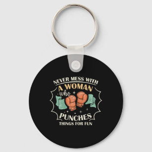 Womens Never Mess With Woman Who Punches Things Fo Key Ring