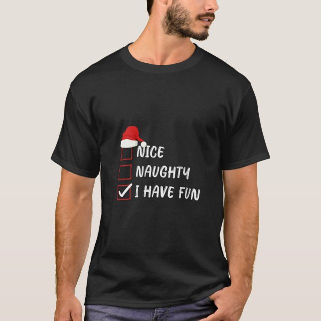 Womens Nice Naughty I Have Fun Christmas List Fami T-Shirt (Front)