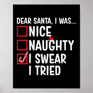 Womens Nice Naughty I Swear I Tried Funny Santa Ch Poster