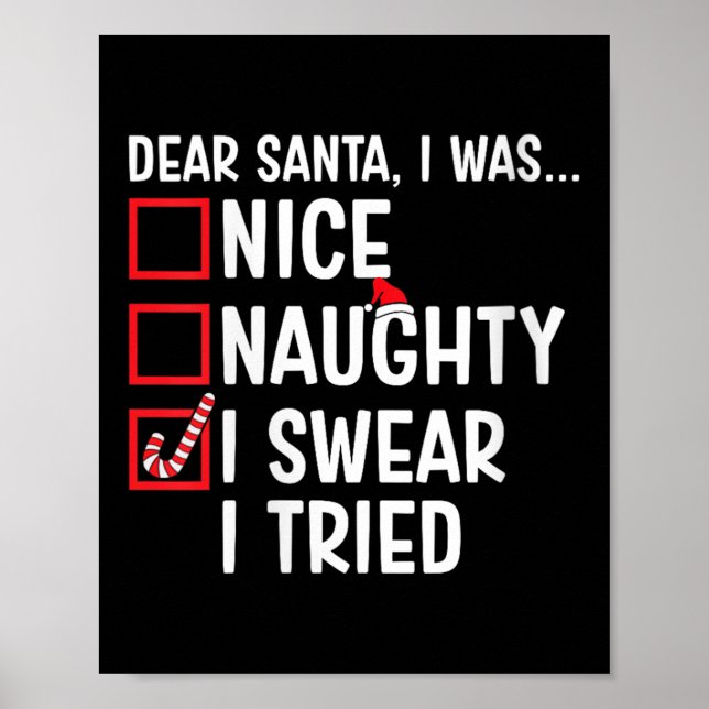 Womens Nice Naughty I Swear I Tried Funny Santa Ch Poster (Front)