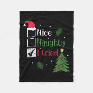 Womens Nice Naughty I Tried List Christmas V-neck  Fleece Blanket