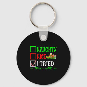 Womens Nice Naughty I Tried Santa Christmas List V Key Ring