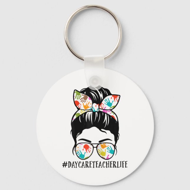 Womens Nn Daycare Teacher Life Messy Bun Mum Woman Key Ring (Front)