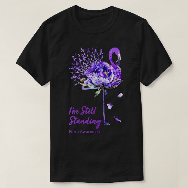 Womens Nn Flamingo Purple Ribbon Fibro Fibromyalgi T-Shirt (Design Front)