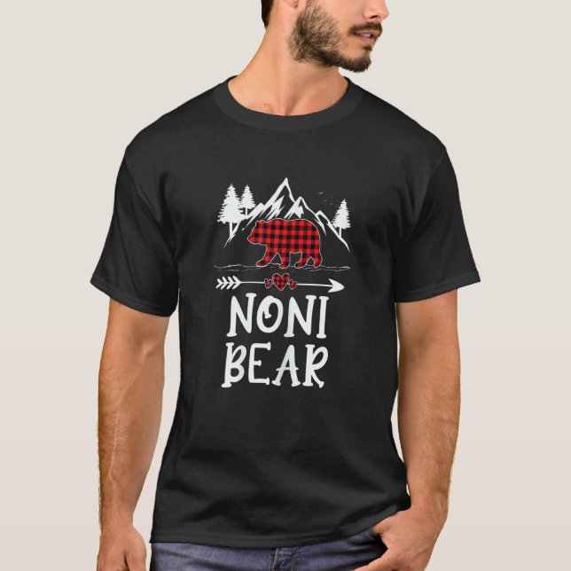 Womens Noni Bear Christmas Pajama Red Plaid Buffal T-Shirt (Front)