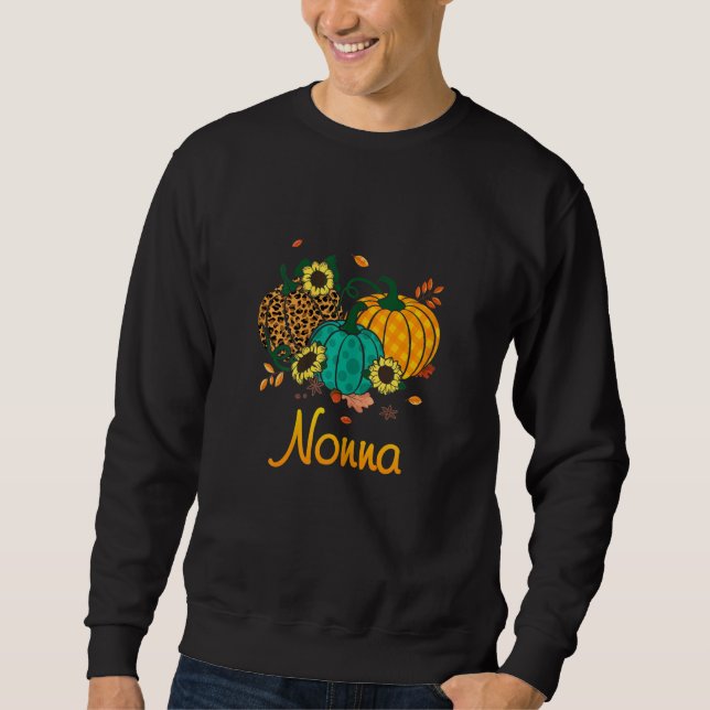 Womens Nonna Leopard Pumpkin Family Matching Thank Sweatshirt (Front)