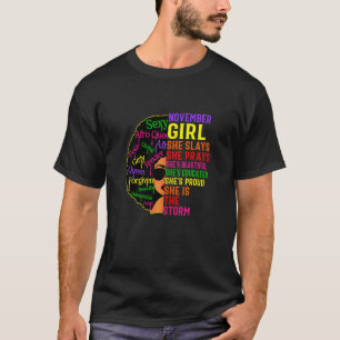 Womens November Girl She Slays & Prays November B T-Shirt