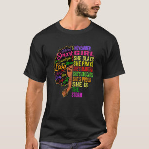 Womens November Girl She Slays & Prays November B T-Shirt