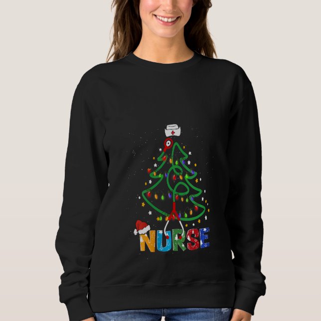 Womens Nurse Christmas Tree Stethoscope Rn Lpn Scr Sweatshirt (Front)