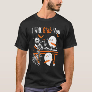 Womens Nurse Ghost I Will Stab You Halloween Costu T-Shirt
