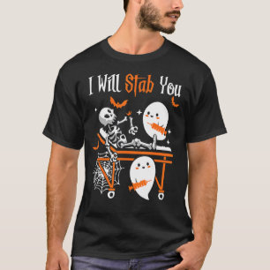 Womens Nurse Ghost I Will Stab You Halloween Costu T-Shirt