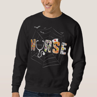 Womens Nurse Halloween Costume Pumpkin Boo Spider Sweatshirt