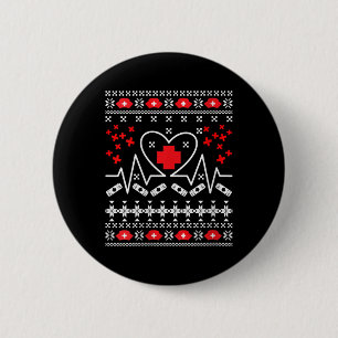 Womens Nurse Heartbeat - Ugly Christmas Sweater  6 Cm Round Badge