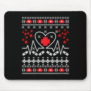 Womens Nurse Heartbeat - Ugly Christmas Sweater Mouse Pad