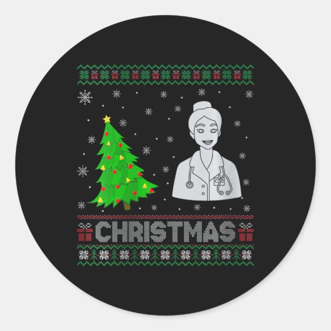 Womens Nurse Practitioner Xmas Tree Lighting Ugly  Classic Round Sticker (Front)