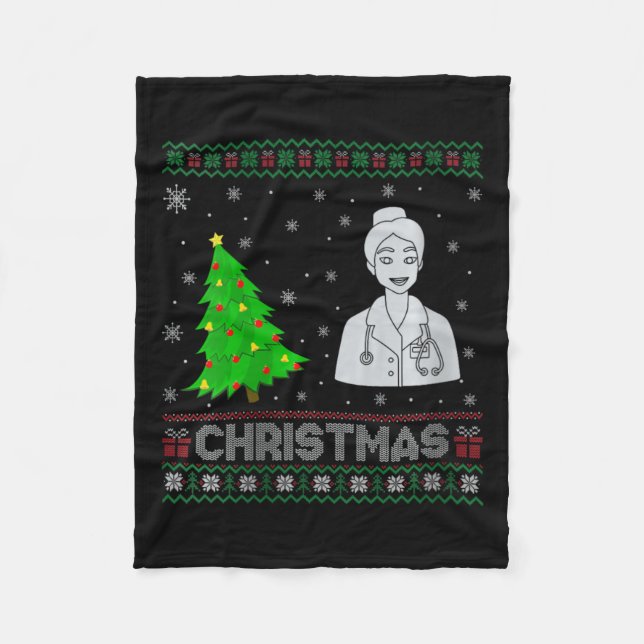 Womens Nurse Practitioner Xmas Tree Lighting Ugly  Fleece Blanket (Front)