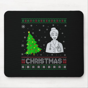 Womens Nurse Practitioner Xmas Tree Lighting Ugly Mouse Pad