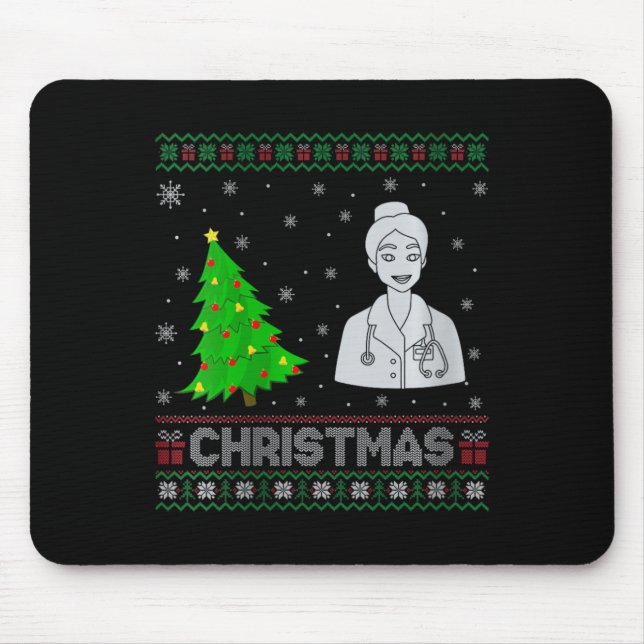 Womens Nurse Practitioner Xmas Tree Lighting Ugly  Mouse Pad (Front)