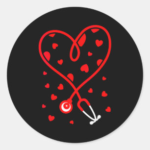 Womens Nurse Stethoscope Heart Valentines Day Nurs Classic Round Sticker
