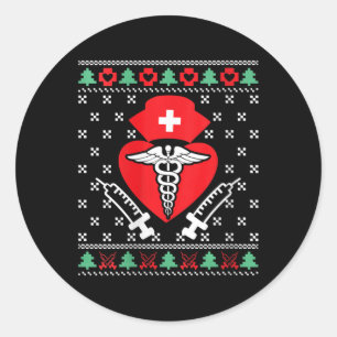 Womens Nurse Ugly Christmas Sweater Classic Round Sticker