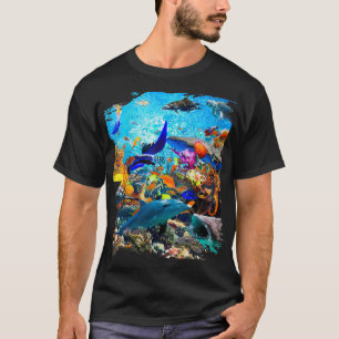 Womens Ocean Dolphin Shark Turtle Coral Sea Fish O T-Shirt