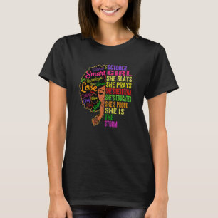 Womens October Girl She Slays & Prays October Bir T-Shirt