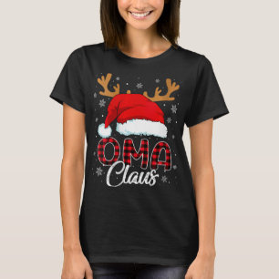 Womens Oma Claus Santa Hat Reindeer Red Plaid Matc T-Shirt