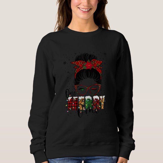 Womens Omi Messy Bun Buffalo Plaid Christmas One M Sweatshirt (Front)