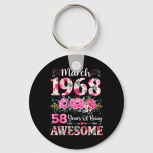 Womens ON Back Floral March 1968 58-Year-Old 58th Key Ring