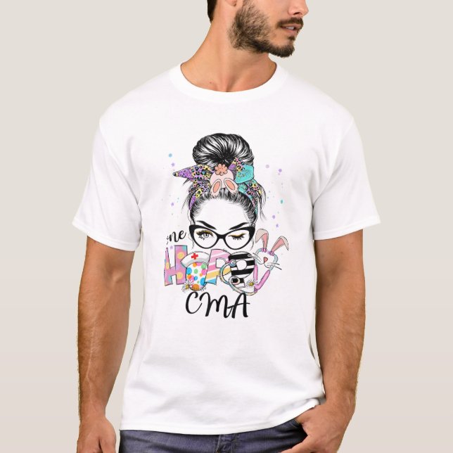 Womens One Hoppy CMA Messy Bun Easter Matching T-Shirt (Front)
