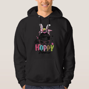 Womens One Hoppy Farmer Farm Messy Bun Hair Bunny  Hoodie