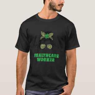 Womens One Lucky Caregiver Messy Bun Leopard St Pa T-Shirt