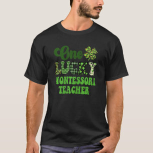 Womens One Lucky Montessori Teacher Vintage Groovy T-Shirt