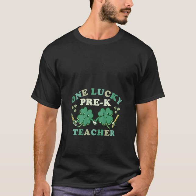 Womens One Lucky PreK Teacher St Patrick Day Groov T-Shirt (Front)