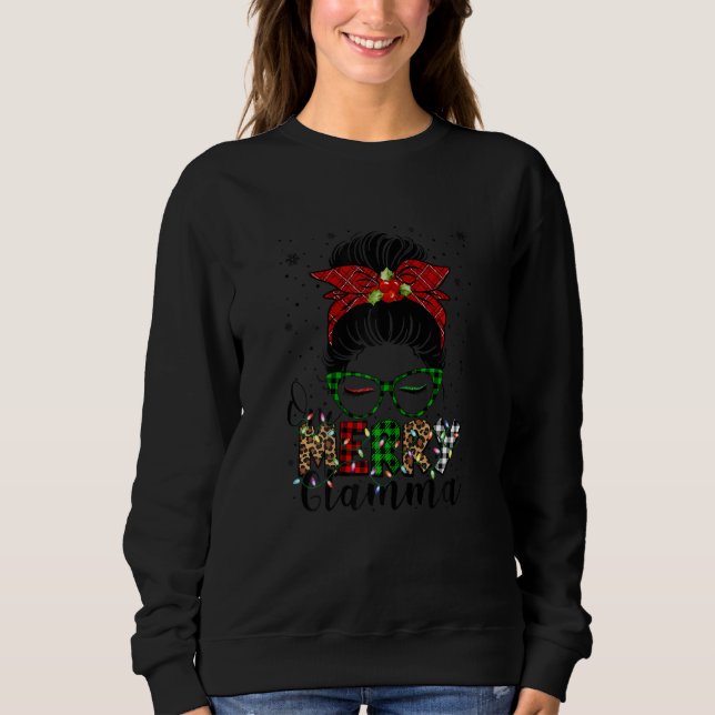 Womens One Merry Glamma Messy Bun Christmas Family Sweatshirt (Front)