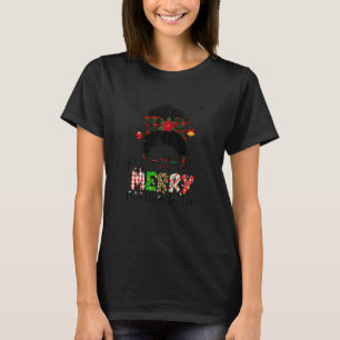 Womens One Merry Mother In Law Messy Bun Matching  T-Shirt